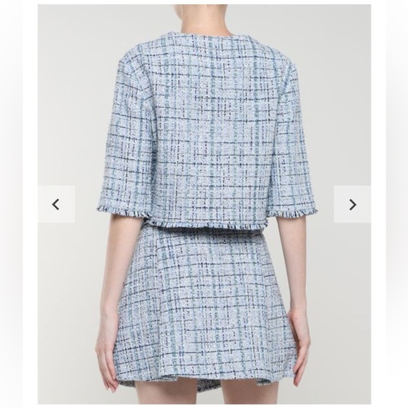 Maje 2 Piece Matching Tweed Short Sleeve Blazer Skort Pleaded Skirt Set Size 38 - Picture 3 of 16